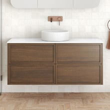 Cali 1200mm Walnut Wall Hung Vanity with Basin & Shaving Cabinet Package